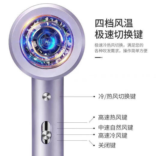 Hair dryer for home use, light sound, negative ion hair care fan, strong wind, quick drying, one-button cold air, no harm to hair, holiday gift, blue light hair care, one-button cold air, gradient powder 1200W