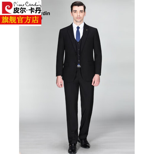 Pierre Cardin high-end wool suit for men, no ironing, spring and autumn new business casual professional formal wear, large size loose suit, black C version, enlarged and widened 5XL 200/( )
