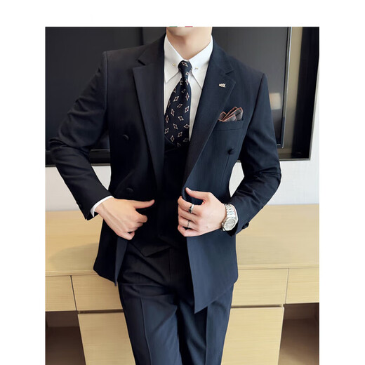 Annunciation Bird Haute Couture Suit Men's Wedding Dress Korean Slim Groom's Suit British Style Business Formal Dress Dark Brown #(Suit+Vest+Trousers) Comes with free shirt and tie M