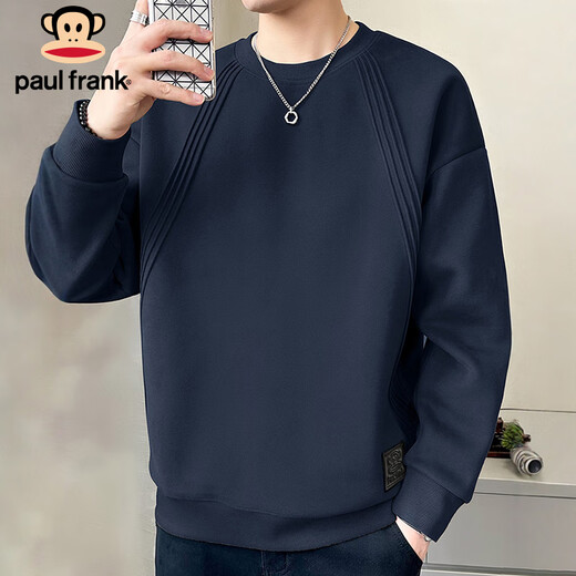Big Mouth Monkey (paul frank) sweatshirt men's spring and autumn Korean style jacket men's heavy base shirt top long-sleeved t-shirt for men navy XL