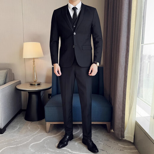 Pierre Cardin Wedding Groom Wedding Suit Men's Korean Slim Suit Business Formal Groom Suit Jacket Black 2-button Single Top Free Socks XS 160 Weight 90-105 Jin Jin equals 0.5 kg