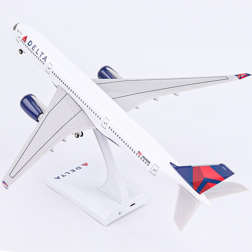 Junmin Delta Airlines A350 aircraft model simulation passenger aircraft with lights and landing gear static ornaments gift collection 30CM with wheels and lights Delta Airlines A350