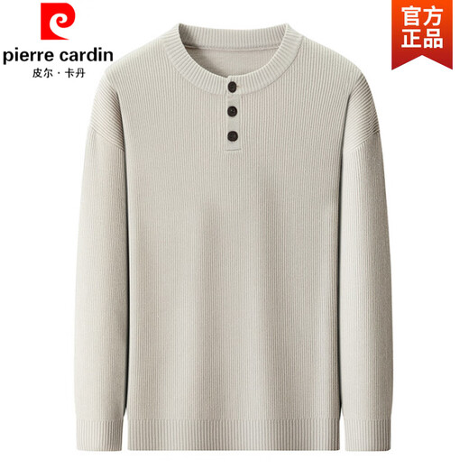 Pierre Cardin sweater men's autumn and winter 2025 new loose casual versatile solid color Henry collar bottoming sweater boys trend khaki L 175/88A