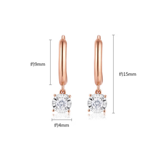 Trendy Acer round flash 18K gold diamond earrings for women, rose gold earrings, fashionable and high-end birthday gifts for girlfriends, red 18K gold, diamonds about 0.04ct, single single earring