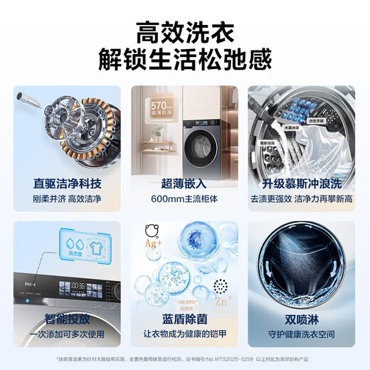 Haier's new product 4.0 upgraded model, direct drive drum washing machine, fully automatic 10kg household lazy person, large capacity, washing ratio 1.12, high temperature barrel, self-cleaning, no cleaning, trade-in, washing ratio 1.15+smart delivery+blue shield double sterilization drum