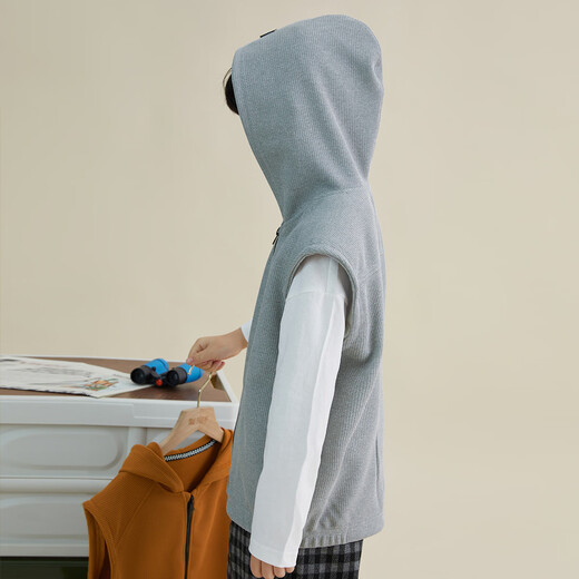 Duojia Boys' Hooded Vest 2025 Spring and Autumn Children's Sleeveless Waffle Inner Vest and Waistcoat Children's Clothing Jacket