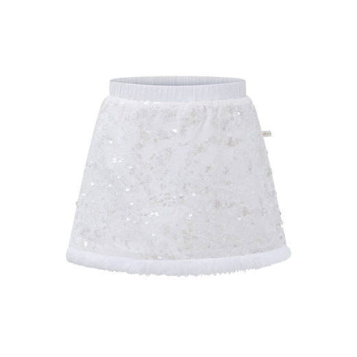 Little Naive children's sequin skirt autumn and winter new velvet fur edge skirt girls versatile skirt white 120