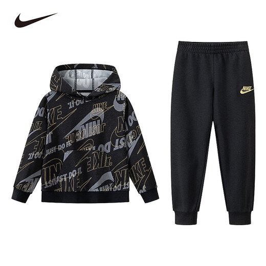 NIKE Nike all-print tops + pants thin velvet suit for boys and girls 2025 winter trendy and fashionable children's 2-piece set