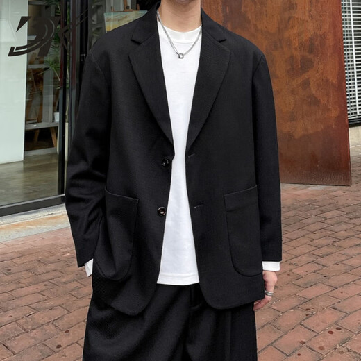 DK brand men's casual suit men's suit loose spring and autumn Korean version new twill suit fat jacket gray suit + trousers two-piece set L 130-145Jin Jin equals 0.5 kg