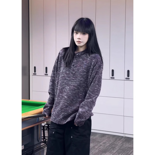 Jane Deiune old money style henley collar sweatshirt men's autumn fashion brand sense handsome sweater heavyweight inner long-sleeved T-shirt black M