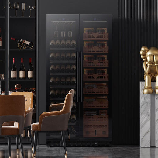Baikelen Cigar Cabinet Mirror Glass Double Door Double Temperature Constant Temperature and Humidity Tobacco and Wine Cabinet Tea Beverage Cabinet Refrigerator Air-cooled Frost-free Household Commercial Large Capacity Embedded Spanish Cedar Wood 1.8 Meters丨Light Sensing Mirror Dual Temperature Zone丨Ice Bar + Cigar丨Thin Section