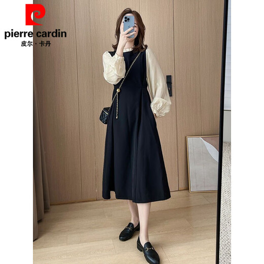 Robe de style Pier Cardin Hepburn pour les femmes en automne et hiver Nouvelle grande taille de silhouette en forme de poire et minceur de tempérament français en ligne A-line jupe noire [confortable, de bonne qualité] 1369- m [suggéré 80-100jin [Jin est égal à 0,5 kg]]]