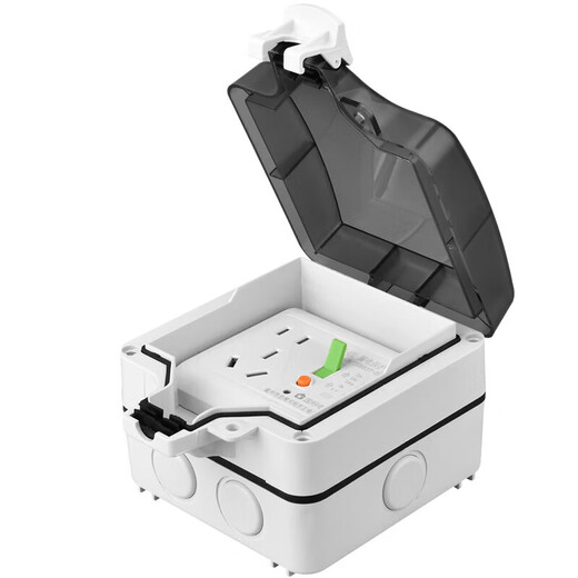 国际电工86型明暗装防水开关插座户外IP66防暴雨级别保护盒五孔家用浴室电源透明防溅插座盒 明装10A五孔漏保【带密码锁】