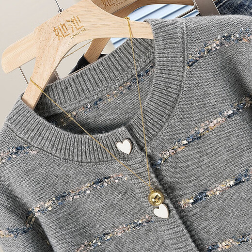 Shechi Ruonuo Xiaoxiangfeng knitted cardigan women's 2025 autumn new round neck single-breasted striped top