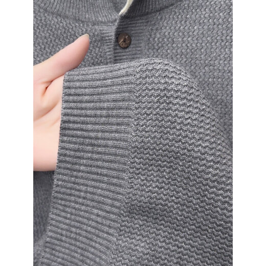 Goldlion versatile old money style Henry collar long-sleeved sweater autumn and winter two-button inner sweater for men 5185 light gray L