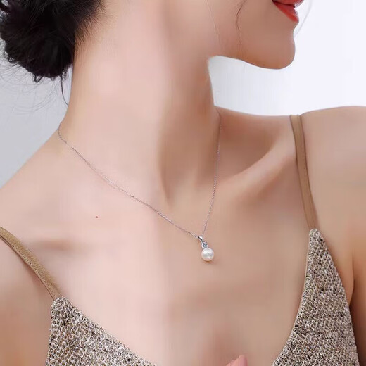 Jingjia Zhuji Pearl Freshwater Pearl Pendant Princess Diana Style S925 Sterling Silver Pearl Necklace Clavicle Chain White Pearl 10mm