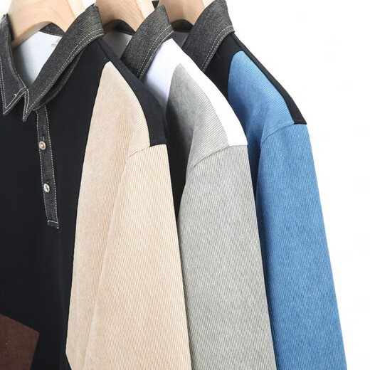 BG GLAMURB light luxury brand polo shirt men's sweatshirt autumn fashion long-sleeved T-shirt top loose casual lapel khaki spring and autumn style L 120-140Jin Jin equals 0.5 kg