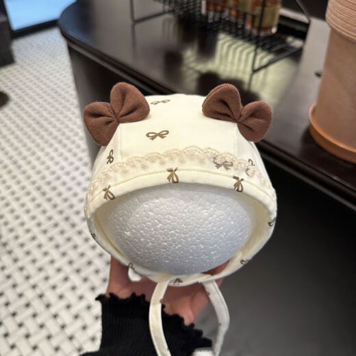 宝宝开春帽子可爱护耳帽可爱系带婴儿套头帽春夏小月龄甜美洋洋 粉色蝴蝶结 2个月-12个月