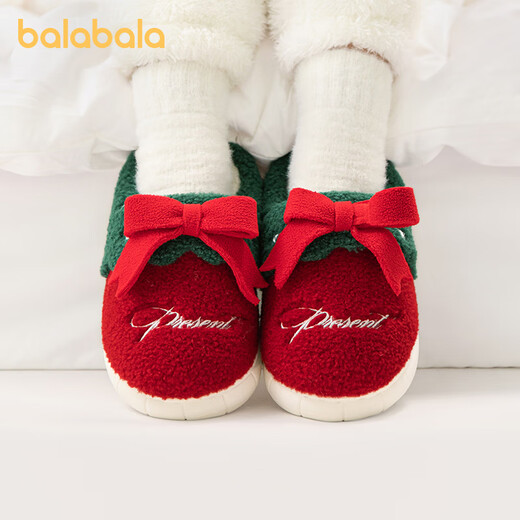 Balabala 2025 new children's cotton slippers Christmas girls' non-slip warm and cute boys' winter velvet home slippers