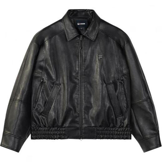 斐乐（FILA）潮牌LIFE运动宽松翻领皮衣男款 正黑色 S