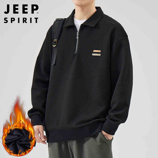 JEEP SPIRIT Jeep sweatshirt men's spring casual POLO shirt top men's lapel long-sleeved T-shirt for men brown plus velvet XL
