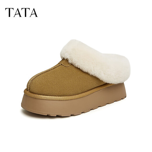 TATA snow boots 2025 winter thick-soled plush boots warm low-top cotton shoes furry women's shoes WDX17DM5 yellow/white 36