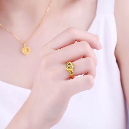 Luanjie Old Phoenix Gold Store Real Gold Ring for Women Heart-Shaped Solid Love Gold Ring Ring Adjustable as a Gift Gold 9 3.68g will be sold for 5988 yuan