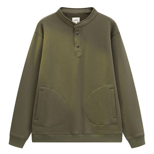 Kazuki Kuraishi KAZUKI KURAISHI trendy brand retro Henley collar sweatshirt men's 2025 autumn and winter Japanese pullover stand collar pure cotton heavyweight long-sleeved Henley shirt black M