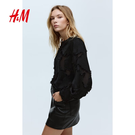 H&M 2025 new autumn women's jacquard woven top 1295187 black M 165/96