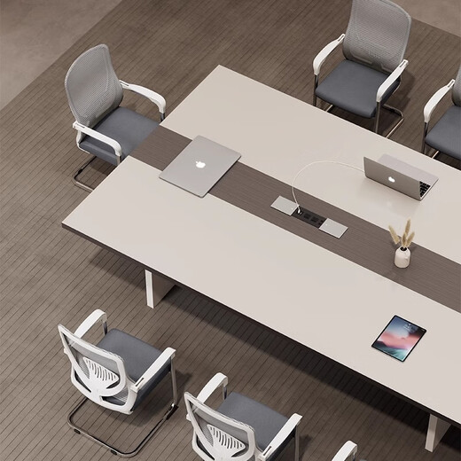 Litang conference table long table simple modern large conference room office desk and chair combination long table rectangular negotiation table 4.5 meters + 14 chairs high-end multimedia cable box
