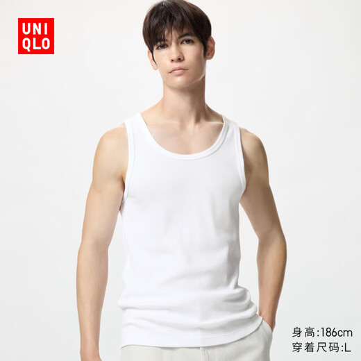 优衣库男装/男女同款百变T罗纹背心内搭打底衫T恤内衣475359 475359/00白色 M /170/92A