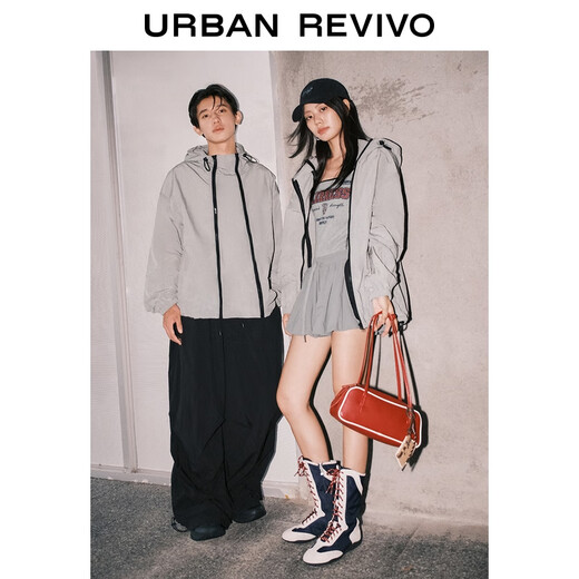 UR2025 новая осенняя мужская модная повседневная супер свободная блузка с двойной молнией UMV250065 теплого серого цвета M (M-L)