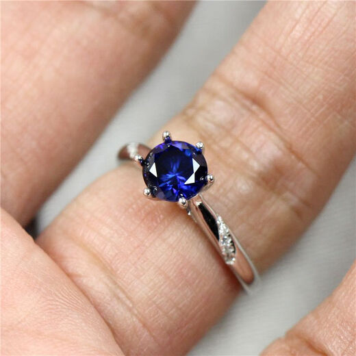 Ruoximeng 925 sterling silver tanzanite ring for women, one carat sapphire, Japanese and Korean personalized fashionable birthday gift that does not fade, sterling silver live mouth (1 carat/6.5mm) M5