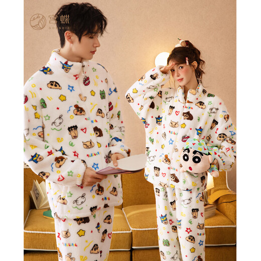 Gongdie Heat Storage Type Crayon Shin-chan Autumn and Winter Couple Pajamas Women's Thickened Coral Velvet Warm Men's Home Clothes