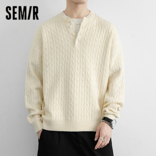 Semir Semir solid color round neck buckle young men's sweater long-sleeved pullover can be worn outside the sweater autumn and winter style to keep warm 2565 rice white 2XL 135-150Jin Jin is equal to about 0.5 kg