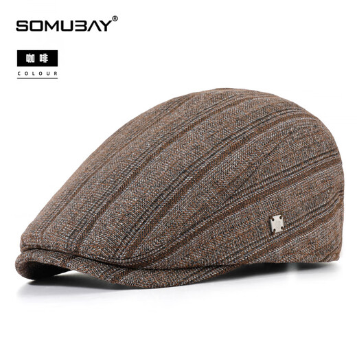 SOMUBAY (SOMUBAY) old man hat men's autumn and winter new plaid fashion beret middle-aged and elderly father and grandfather warm head protection forward hat coffee one size (54-59CM)