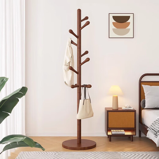 Solid wood clothes hanger, floor-standing, rotatable, bedroom coat rack, simple clothes hanger, living room entrance vertical clothes rack, environmentally friendly pine wood color disc style