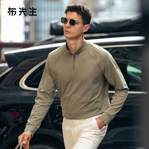 Mr. Bu stand collar half-tight grinding long-sleeved T-shirt 2025 autumn new color top men's BT16861 wheat straw green S __165