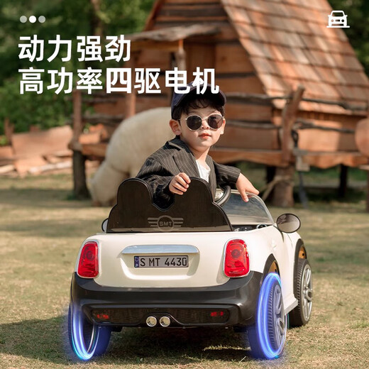 Hot Leopard children's electric car double children's electric car four-wheel toy car remote control drivable baby stroller first-year gift beige four-drive + remote control + slow start + leather seat + explosion-proof soft wheel + large battery