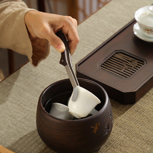 Bifa pure titanium tea clip tea spoon tea making tools tea set accessories high-end ebony tea cup tweezers cup washing holder tea set Ebony wood combined with pure titanium - curved handle tea clip + bamboo handle tea spoon