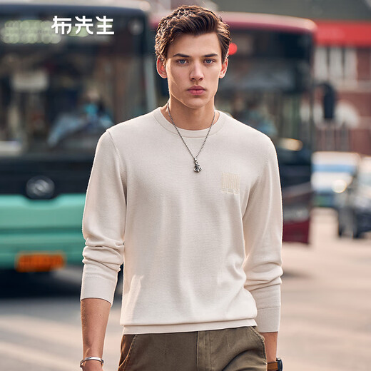 
Mr. Bu Bu English alphabet printed cotton knitted 2025 autumn trendy inner strap long sleeve men BT11976 Ivory white M _170