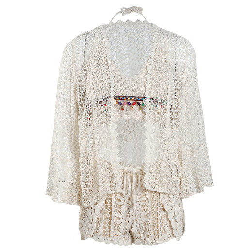 Shijanu Internet celebrity split swimsuit women's three-piece set 2024 new sexy goddess knitted tassel high-waist resort hot spring swimsuit off-white (tassel) one size fits all (85-125Jin Jin equals 0.5 kg, can be worn)