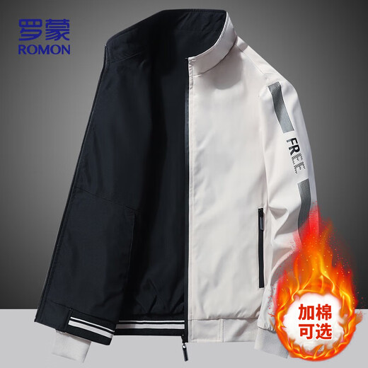 ROMON Jacket Men's Autumn Business Casual Jacket Outdoor Sports Fashion Versatile Reversible Top 9866 Beige XL