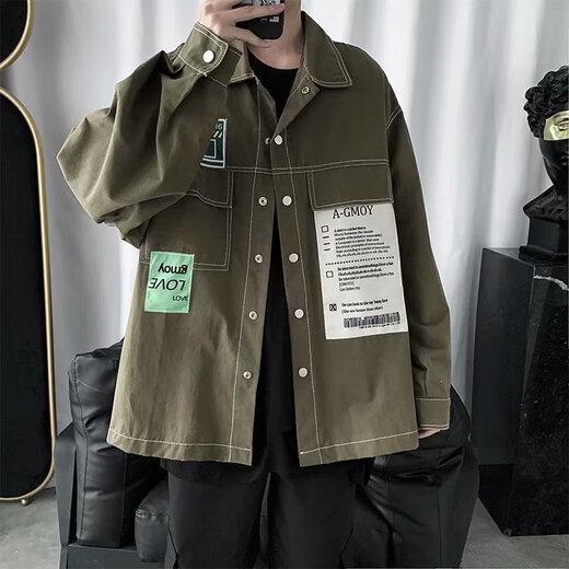 Ye Yuchun Autumn Japanese Spliced ​​Men's Denim Jacket Fashion Student Korean Style Shirt Teen Loose Working Jacket L15885 M (90-105Jin[Jin equals 0.5 kg])
