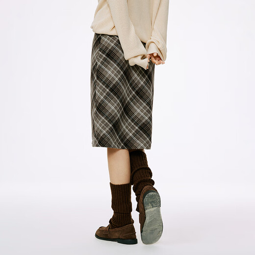 
MMLG retro plaid wool skirt for women in early autumn 2025 new Korean Korean style sweet and salt casual skirt deep coffee plaid S