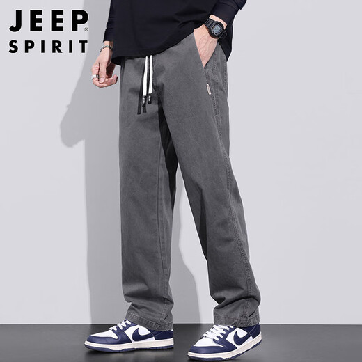 JEEP SPIRIT Jeep pure cotton casual pants men's autumn and winter loose straight pants men's workwear wide-leg pants gray XL