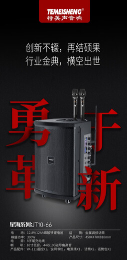TEMEISHENG JT10-66 outdoor musical instrument audio road show K song square dance portable guitar saxophone playing and singing live broadcast