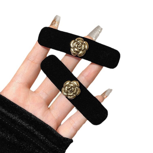 Retro camellia velvet hair clip for women with side broken hair bangs clip headband hair clip camellia velvet 1 black + 1 red