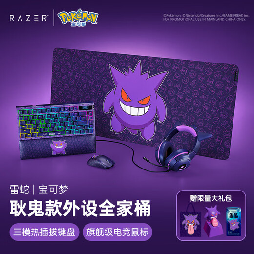Razer宝可梦耿鬼联名鼠标键盘鼠标垫耳机游戏外设全家桶礼物 耿鬼联名键鼠2件套