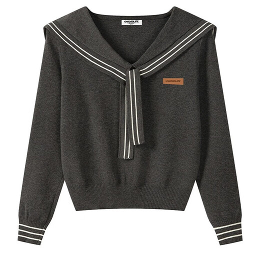 CHOCOOLATE it women's sweater women's college style navy collar streamer sweater women's autumn and winter new inner layering short top off-white M